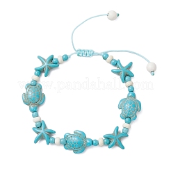 Плетеные браслеты из синтетических бирюзовых бусин с морскими звездами и черепахами для женщин&nbsp;BJEW-JB12130-02