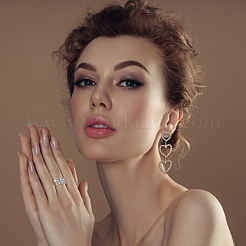 2 пара двухцветных серег-гвоздиков в форме тройного полого сердца с кристаллами и 2 серебряными булавками&nbsp;EJEW-AN0001-22