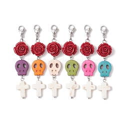 Подвесные украшения из синтетической бирюзы и коралловых бусин на тему Хэллоуина&nbsp;HJEW-TA00366