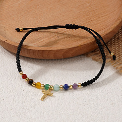 Браслеты из плетеных бусин с натуральным аметистом&nbsp;NE7743