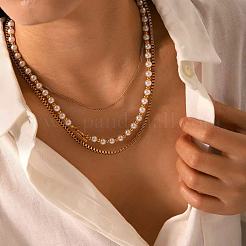 Европейские ожерелья из искусственного жемчуга 5.7 мм круглой формы и бусин из нержавеющей стали для женщин&nbsp;ET2024