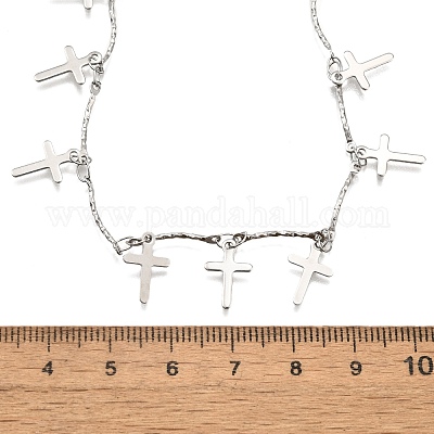 Ожерелья из текстурированной нержавеющей стали 304 с подвесками-кисточками в форме креста NJEW-R023-01P-1