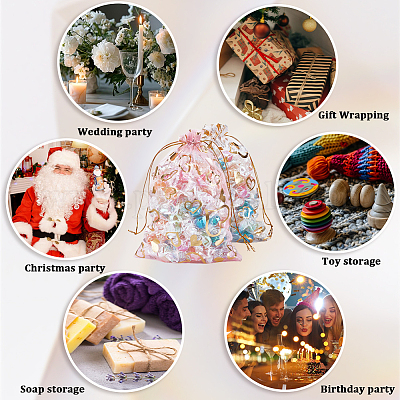 80 шт. 4-х цветные мешочки из органзы с принтом в виде сердец&nbsp;OP-BBC0001-50B-1