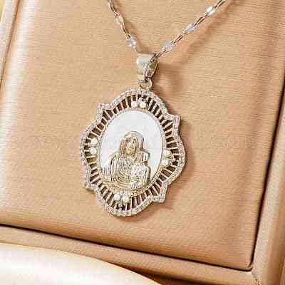 Винтажное ожерелье с кулоном в виде ромба из латуни с микропаве из прозрачных кубических цирконий и Девой Марией HW0561-1-1