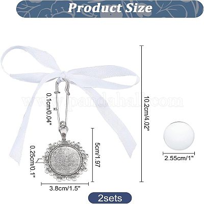 2 шт. плоская круглая брошь-подвеска в виде цветка из сплава с бантом из атласной ленты&nbsp;HJEW-FH0001-21-1