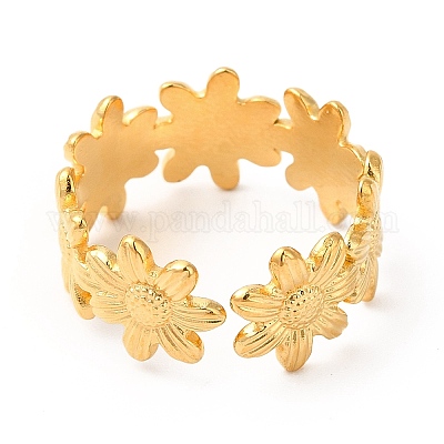 Ионное покрытие(ip) 304 нержавеющая сталь подсолнечник открытое кольцо-манжета для женщин RJEW-E063-08G-1