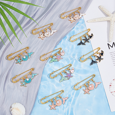 10 шт. 5 стиля броши-подвески с морской тематикой из сплава и эмали&nbsp;JEWB-FH0001-50-1