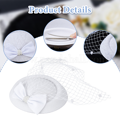 Шляпа-таблетка с бантом из шерсти и фетра с железными заколками для волос из кожи аллигатора&nbsp;LS-MRMJ-WH0077-113A-1