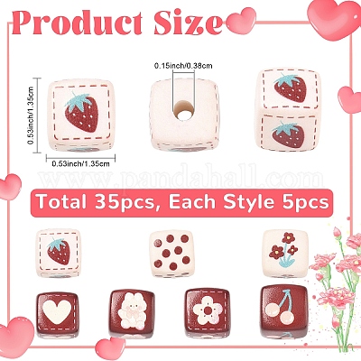 35 шт. 7 вида непрозрачных акриловых бусин с принтом&nbsp;MACR-YW0004-38-1