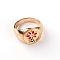 Alloy Rings, with Enamel Rings, Golden, Flower Pattern, Red, 3.5~14mm, Inner Diameter: 18mm
