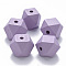 Painted Natural Wood Beads, Polygon, Lilac, 15.5x16x16mm, Hole: 3.5mm
