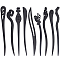 18Pcs 9 Styles Vintage Schima Wood Hair Sticks, Hair Accessories for Women, Black, 165~190x16~25x6.5~7mm, 2pcs/style