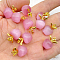 Cat Eye Pendants, with Golden Tone Alloy Findings, Apple Charm, Pink, 20x14mm