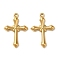 304 Stainless Steel Pendants, Cross Charm, Real 18K Gold Plated, 25x17x3mm, Hole: 1.2mm
