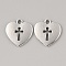 Tibetan Style Alloy Pendants, Heart with Cross, Antique Silver, 16.5x16x1.5mm, Hole: 1.5mm