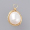 Natural Baroque Pearl Keshi Pearl, Cultured Freshwater Pearl Pendants, with Real 18K Gold Plated Copper Wire, Oval, Seashell Color, 15~20x8~10mm, Hole: 2.5mm