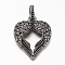 Antique Silver Plated 304 Stainless Steel Rhinestone Pendants, Heart with WingCrystal, 39.5x31x7mm, Hole: 6.5x10mm