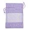 Cotton Packing Pouches, Drawstring Bags, with Organza Ribbons, Lilac, 18.3x13x0.35cm