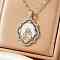 Vintage Brass Micro Pave Clear Cubic Zirconia Religious Rhombus with Virgin Mary Pendant Necklaces, with White Enamel, Platinum, 15.75 inch(40cm)