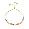 Enamel Evil Eye Beaded Slider Bracelet with Clear Cubic Zirconia Tiny Charms, Golden Brass Jewelry for Women, Colorful, Inner Diameter: 1-1/4~3-5/8 inch(3.3~9.15cm)