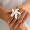 Adjustable Iron Enamel Cuff Rings for Women, Flower, Light Gold, White, 52x50mm, Inner Diameter: 18mm