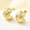 Brass Woven C-Shaped Stud Earrings, Long-Lasting Plated, Rack Plating, Golden, 19.5x15mm