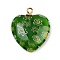 Handmade Millefiori Lampwork Heart Pendants, with 304 Stainless Steel Loop, Green, 21x18x5.5mm, Hole: 1.6mm