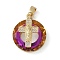 Brass Micro Pave Cubic Zirconia with Glass Pendents, Long-Lasting Plated, Cross, Dark Violet, 25x20x10mm, Hole: 6x3mm
