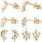 6Pcs 2 Style Star & Moon Brass Cubic Zirconia Stud Earring Findings, with Vertical Loop, with 12Pcs Friction Ear Nuts, Real 18K Gold Plated, 7~8.5x5~6.5mm, Hole: 0.5~0.7mm, 6Pcs/style