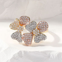 Кольца для женщин с цветочным узором из латуни с микропаве из прозрачных кубических цирконий&nbsp;FS-WG8D34E-02