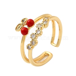 Латунные эмалевые микропаве прозрачные кубические цирконии открытые манжеты кольца для женщин&nbsp;RJEW-I111-07G-02