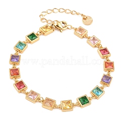 Теннисные браслеты для женщин из нержавеющей стали 304 с разноцветными кубическими циркониями.&nbsp;BJEW-T023-02A-G