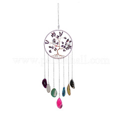 Подвеска в виде дерева жизни из натуральной аметистовой крошки&nbsp;HJEW-D302-01