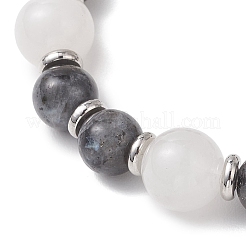 Круглые эластичные браслеты из натурального белого нефрита и ларвикита для женщин&nbsp;BJEW-JB13139