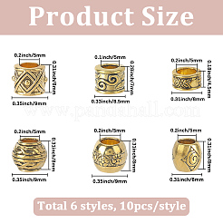 60шт 6 стиля европейские бусины из сплава в тибетском стиле&nbsp;FIND-SC0019-84