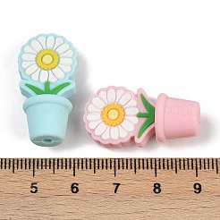 Бусины из пищевого силикона с цветочным узором&nbsp;SIL-A011-03A