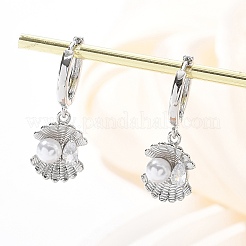 Серьги-кольца из латуни в форме ракушки с микропаве из кубического циркония&nbsp;EJEW-M077-05P