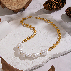 Элегантные ожерелья-цепочки из искусственного барочного жемчуга с бусинами из нержавеющей стали 304 для женщин&nbsp;UO7323