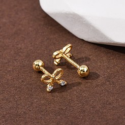 Серьги-гвоздики с бантом 925 из стерлингового серебра с микропаве из прозрачных кубических цирконий&nbsp;EJEW-K317-12G