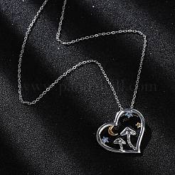 Латунные синие кубические цирконии грибовидные ожерелья в форме сердца для женщин&nbsp;NJEW-C067-01P