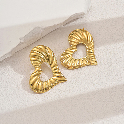 Асимметричные серьги-гвоздики с полой текстурой в форме сердца из нержавеющей стали 201&nbsp;OS0464