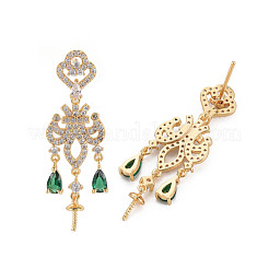 Латунные микро-паве прозрачные серьги-гвоздики из циркония&nbsp;KK-S356-665G-NF