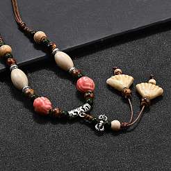 Этнический стиль сплав и фарфор керамические бусины подвеска кисточка и ожерелья&nbsp;LS-NJEW-D308-03A