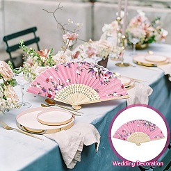 30 шт. двухцветный тканевый веер с цветочным узором для украшения витрины&nbsp;AJEW-WA0001-07