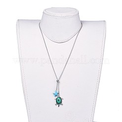 Черепаха латунь синтетические малахит лариат ожерелья&nbsp;NJEW-JN02456-01