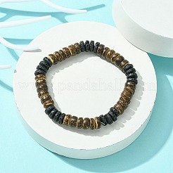 Эластичный браслет из натуральной лавы и кокосового диска с бусинами&nbsp;BJEW-JB09805