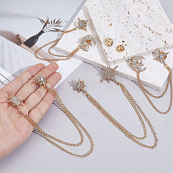 4 шт. 2 стиля брошь-цепочка со звездами и кристаллами из горного хрусталя&nbsp;JEWB-ME0001-28KCG