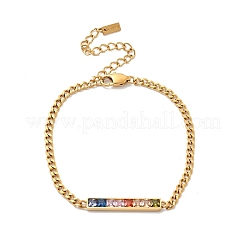 Прямоугольные браслеты из нержавеющей стали 304 со стеклянными звеньями для женщин&nbsp;BJEW-K237-17G