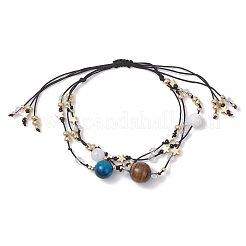 Регулируемые многорядные браслеты с драгоценными камнями и нейлоновой нитью&nbsp;BJEW-MZ00238