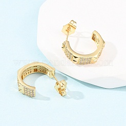 Серьги-гвоздики в форме буквы С из латуни с микропаве из кубических цирконий&nbsp;EJEW-B153-11G